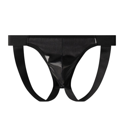 Wholesale Sexy Men Faux Leather G-string Butt Lift Elastic Sport Thong Underpants Bikini