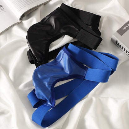 Wholesale Sexy Men Faux Leather G-string Butt Lift Elastic Sport Thong Underpants Bikini