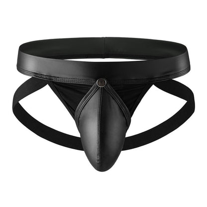 Wholesale Men's Open Pouch Underwear Slip Sexy Jockstrap PU Leather Low Rise Underpants