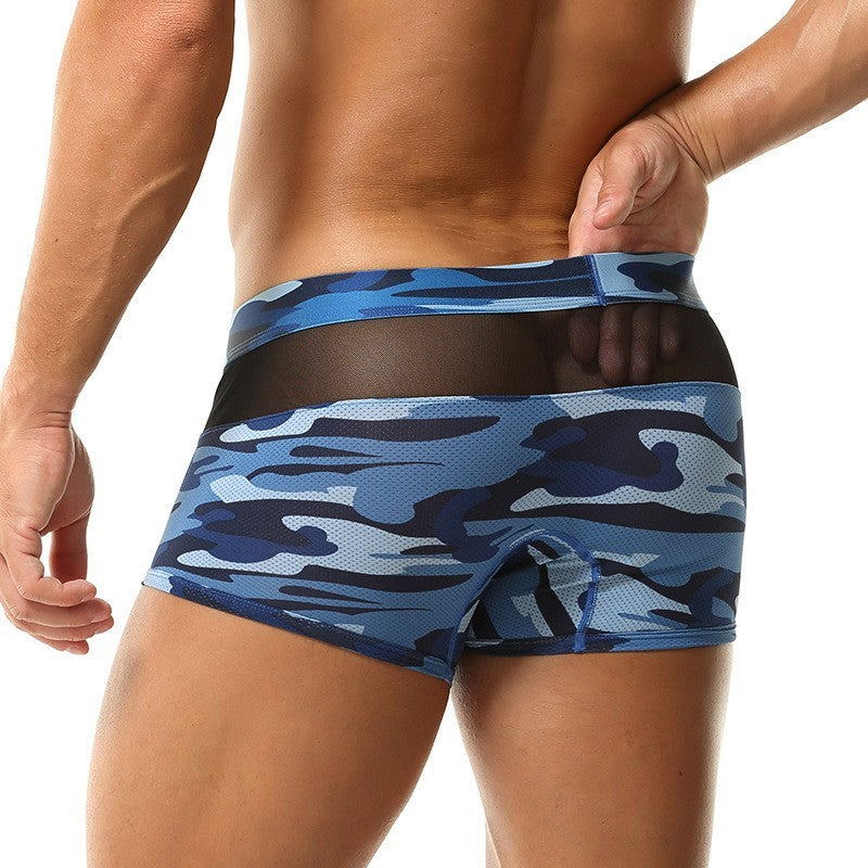 Wholesale Men's Elastic Breathable Boxer Trunks Underwear Camouflage Mesh Splicing Panties