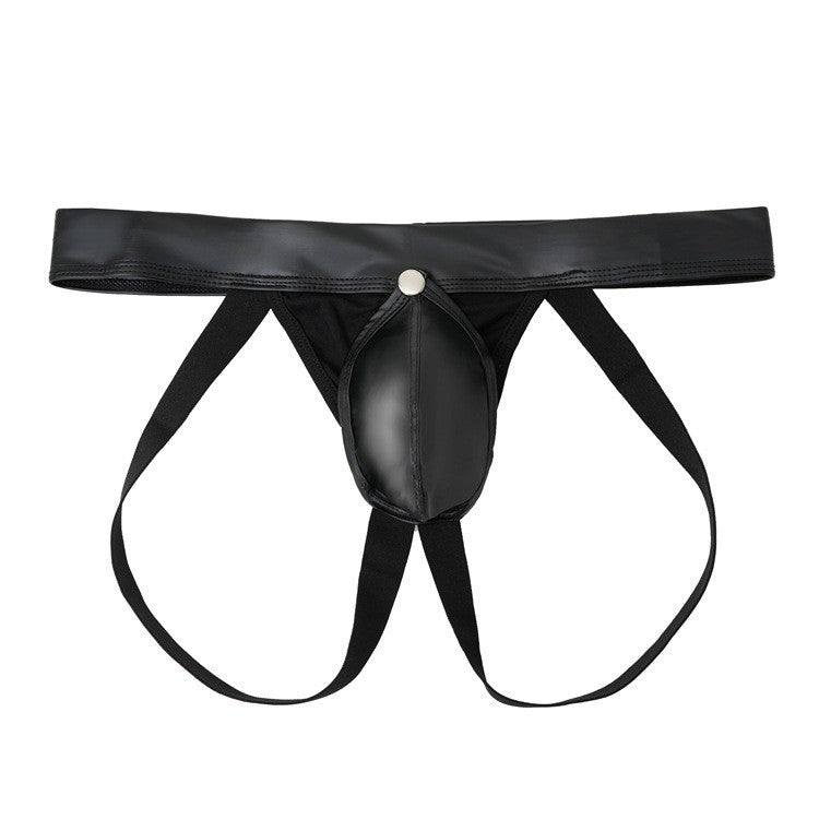 Wholesale Men's Open Pouch Underwear Slip Sexy Jockstrap PU Leather Low Rise Underpants