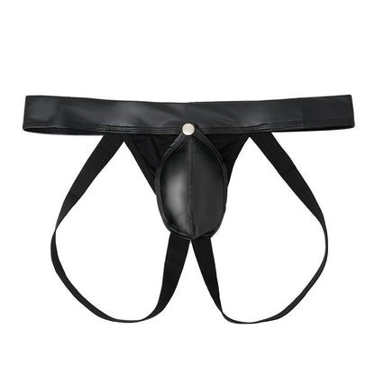 Wholesale Men's Open Pouch Underwear Slip Sexy Jockstrap PU Leather Low Rise Underpants