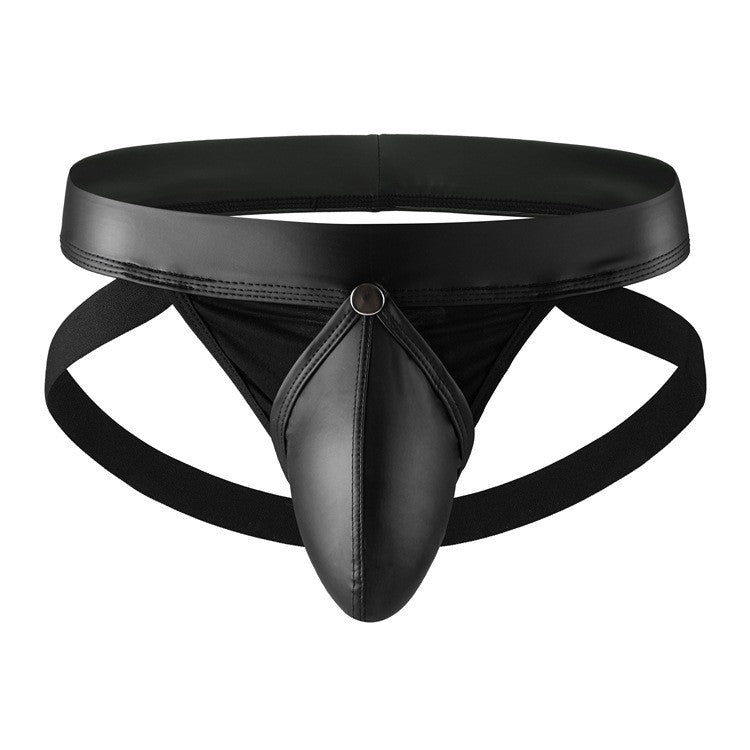 Wholesale Men's Open Pouch Underwear Slip Sexy Jockstrap PU Leather Low Rise Underpants